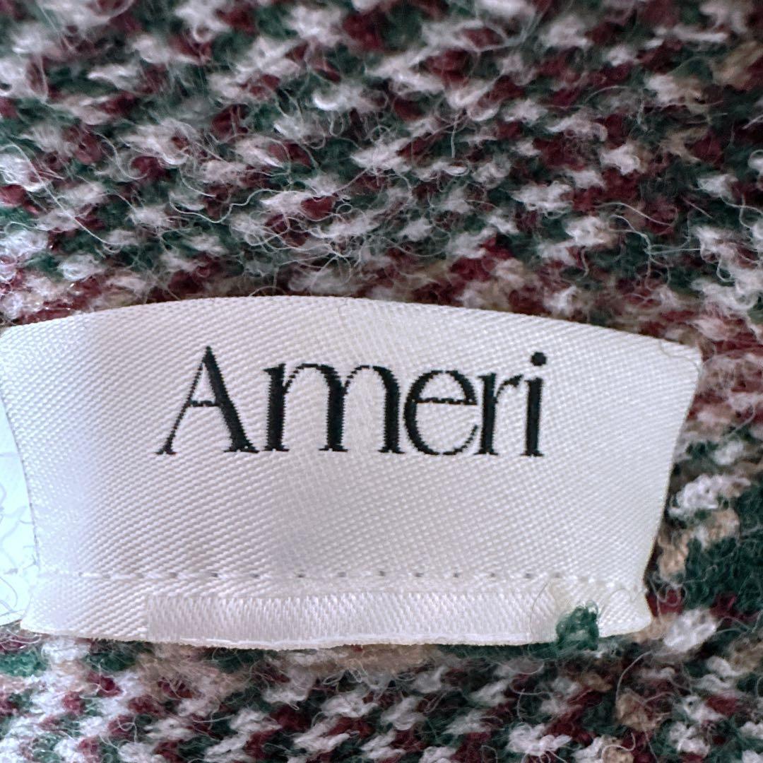2025アメリ2WAY HANDWRITING CHECK KNIT DRESS