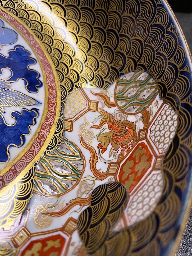 中国　美術　大清乾隆年製　乾隆帝　金彩　花鳥文　大鉢　深皿　飾皿　美術