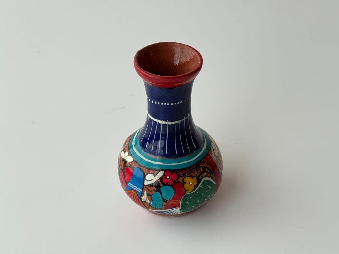 ヴィンテージ メキシコ 民藝 民芸品 手描き イラスト 陶器 花瓶 壺