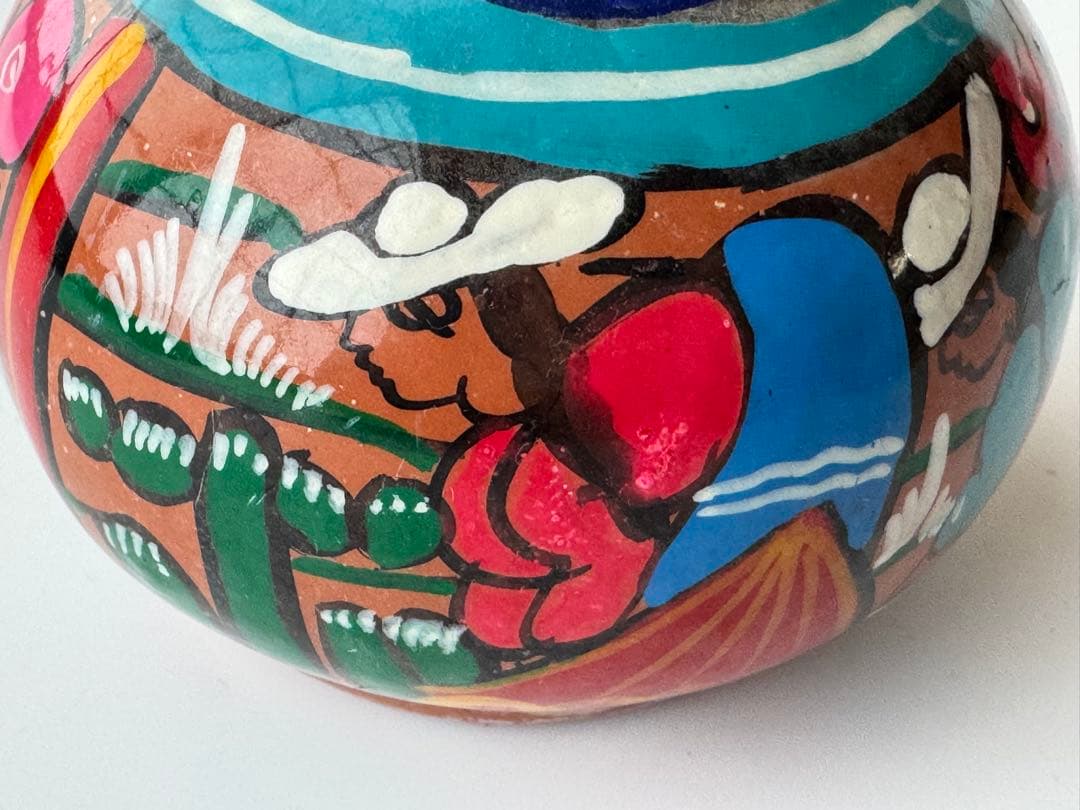 ヴィンテージ メキシコ 民藝 民芸品 手描き イラスト 陶器 花瓶 壺