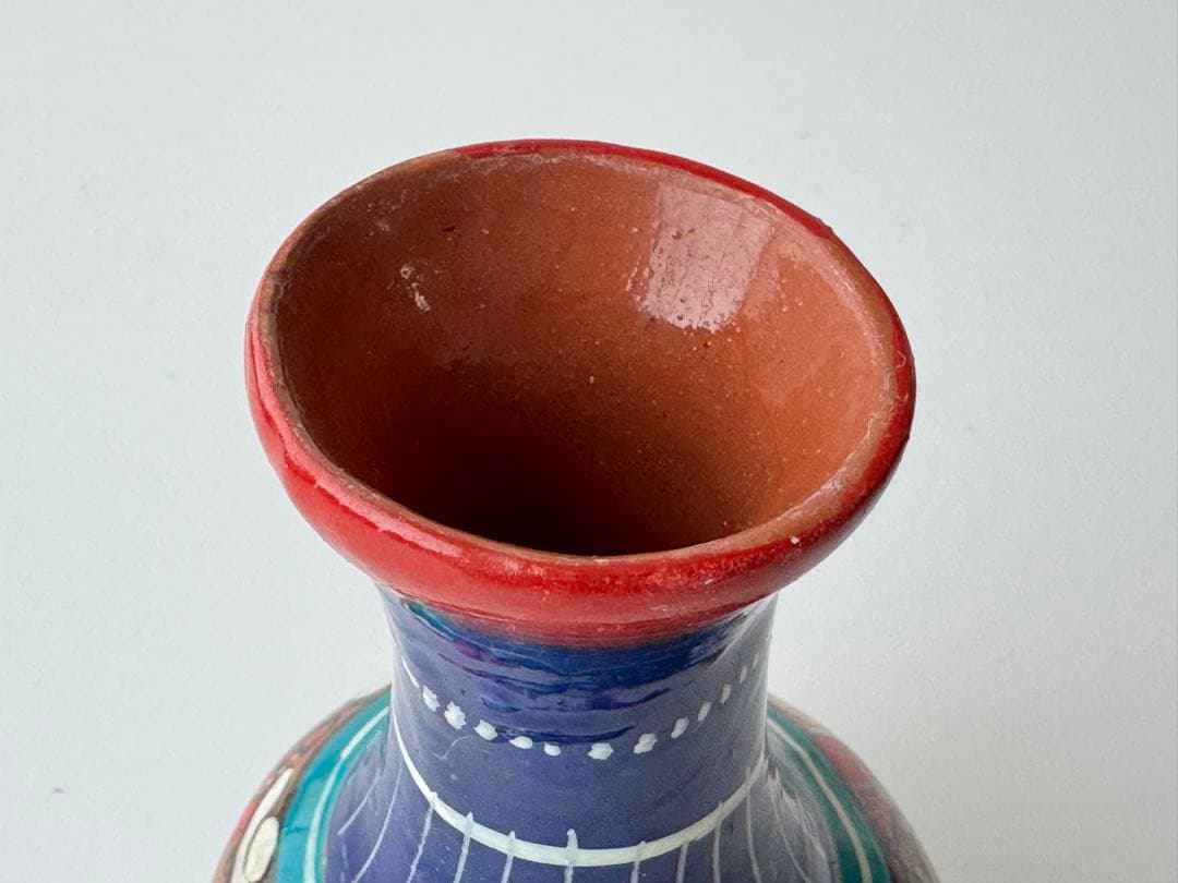 ヴィンテージ メキシコ 民藝 民芸品 手描き イラスト 陶器 花瓶 壺