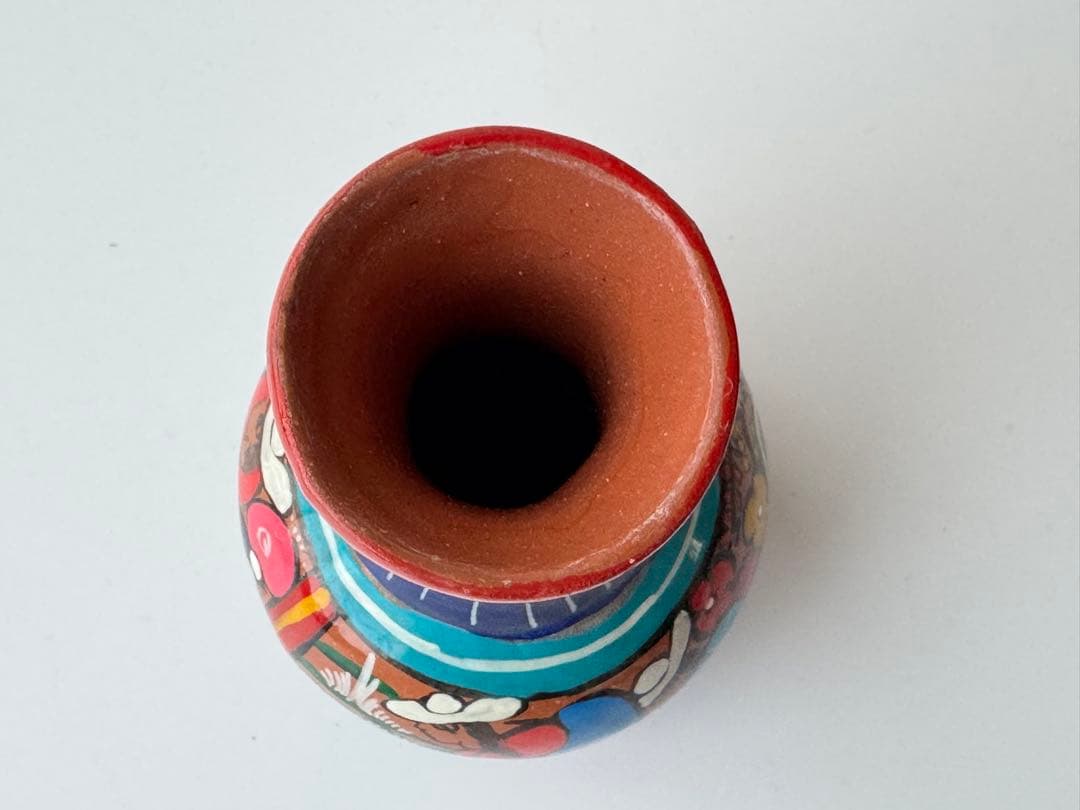 ヴィンテージ メキシコ 民藝 民芸品 手描き イラスト 陶器 花瓶 壺