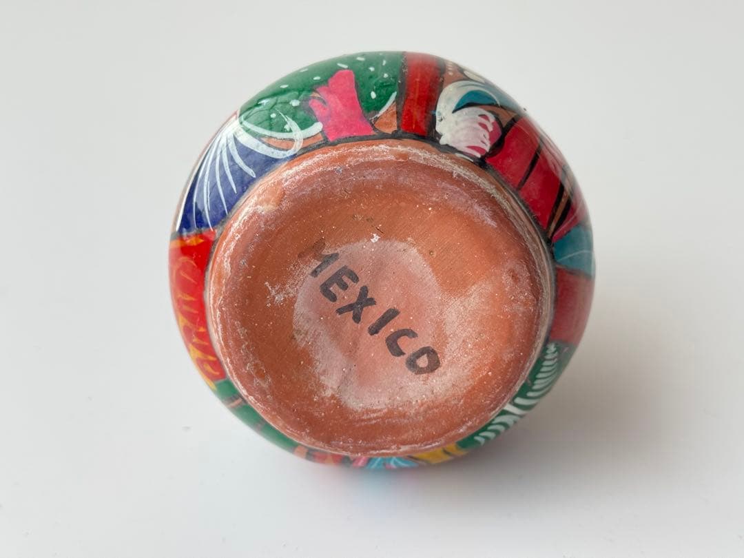 ヴィンテージ メキシコ 民藝 民芸品 手描き イラスト 陶器 花瓶 壺