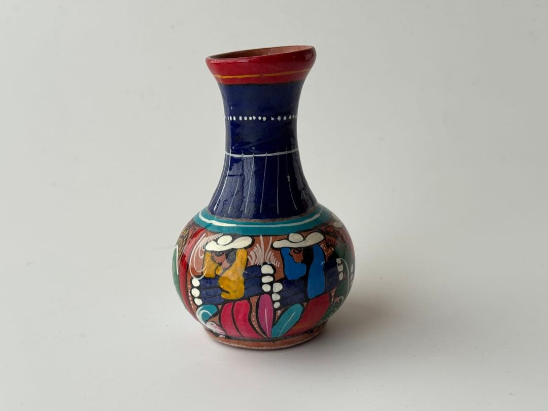 ヴィンテージ メキシコ 民藝 民芸品 手描き イラスト 陶器 花瓶 壺