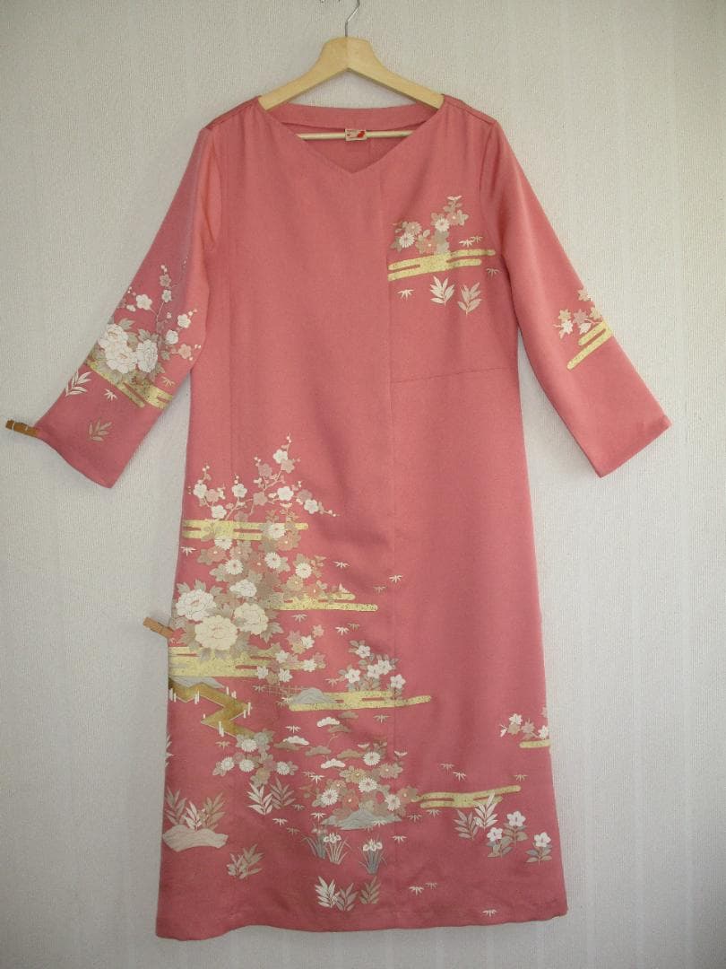少し訳あり　L～2Ｌサイズ　訪問着からの着物リメイクドレスです　着丈１１８cm
