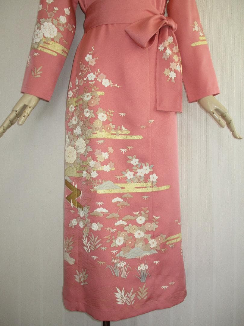 少し訳あり　L～2Ｌサイズ　訪問着からの着物リメイクドレスです　着丈１１８cm