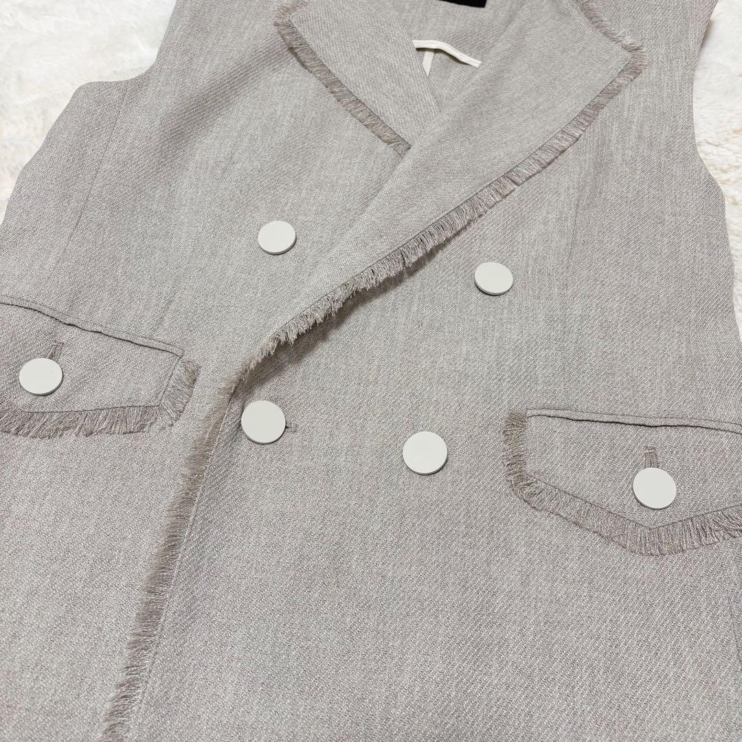 美品✨ アルアバイル スラブツイード フリンジ ジレ ベスト 2 ベージュ 春