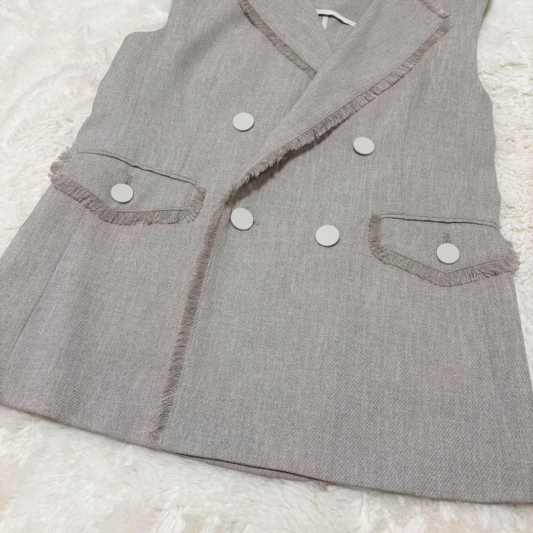 美品✨ アルアバイル スラブツイード フリンジ ジレ ベスト 2 ベージュ 春