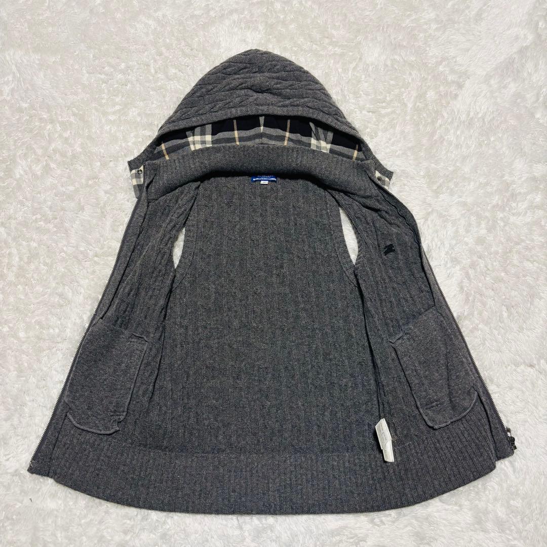 y2k バーバリーブルーレーベル ケーブルニットベスト ノバチェック カシミヤ混