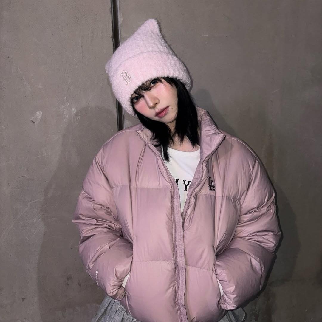 1点のみ‼ MLB Korea ピンク ビーニー 猫耳 韓国 カリナ着用 新品
