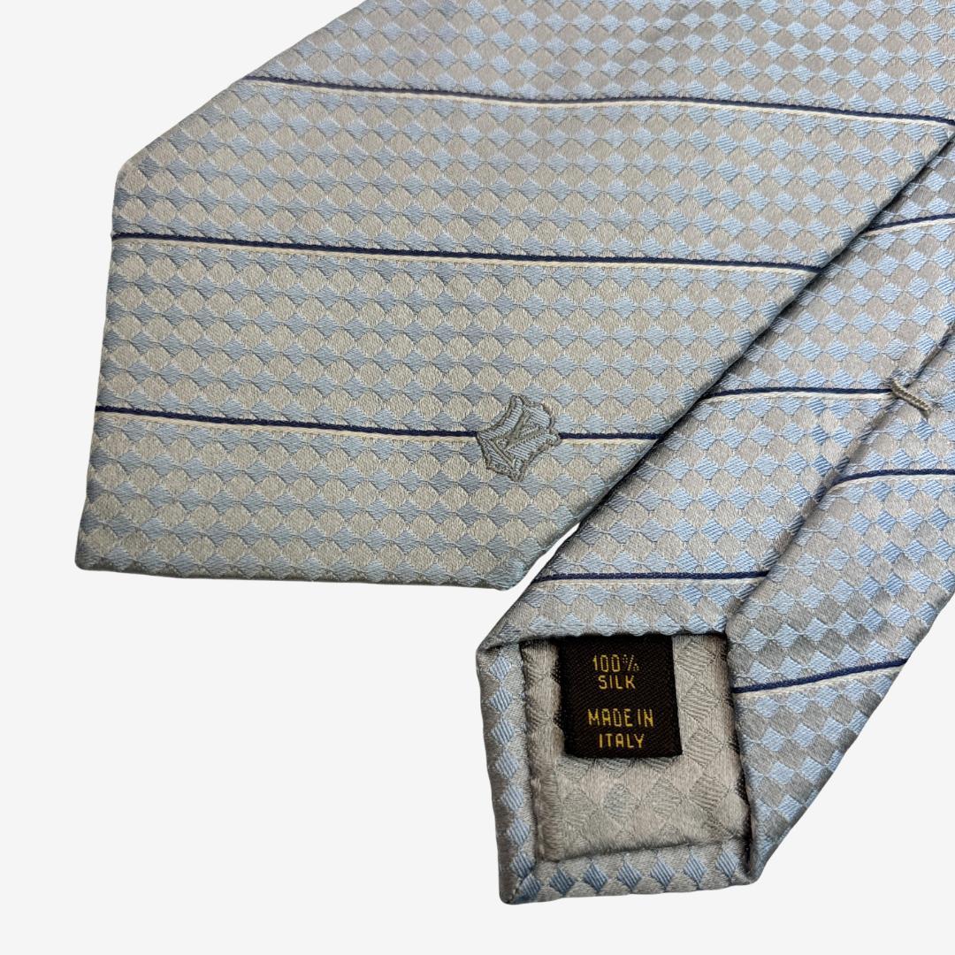LOUIS VUITTON シルクネクタイ ダミエ柄 ストライプ ライトブルー