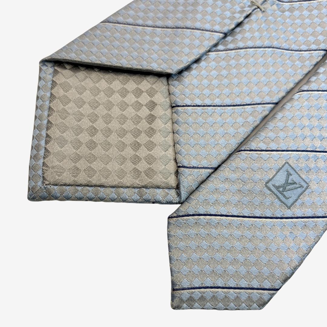 LOUIS VUITTON シルクネクタイ ダミエ柄 ストライプ ライトブルー