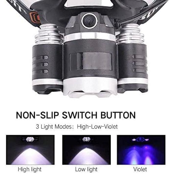 UVヘッドライト、白とUVライト ヘッドランプ USB充電式 UV 紫外線LED