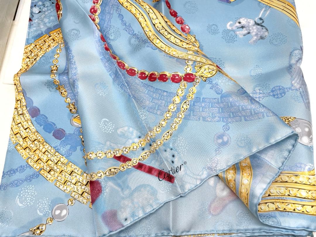 H*a様 Cartier スカーフ シルク 正方形 ブルー系 大判 カルティエス