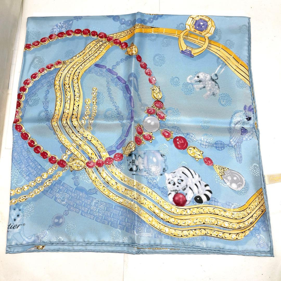 H*a様 Cartier スカーフ シルク 正方形 ブルー系 大判 カルティエス
