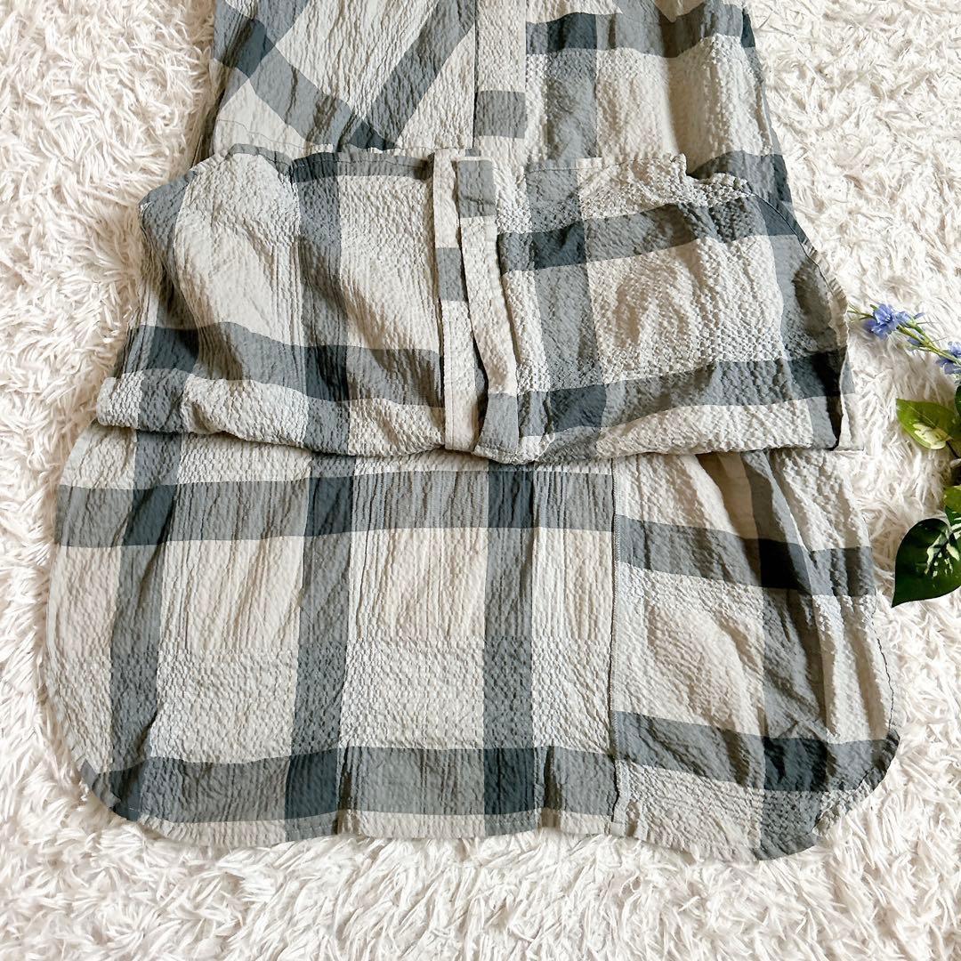 美品⁂センソユニコ⁂メフウ⁂ロングシャツワンピース　羽織　シワ加工　チェック　M