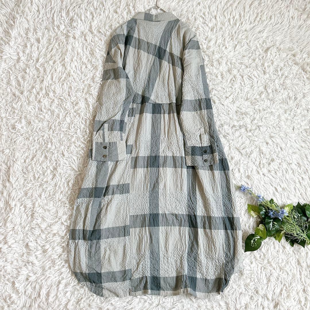 美品⁂センソユニコ⁂メフウ⁂ロングシャツワンピース　羽織　シワ加工　チェック　M