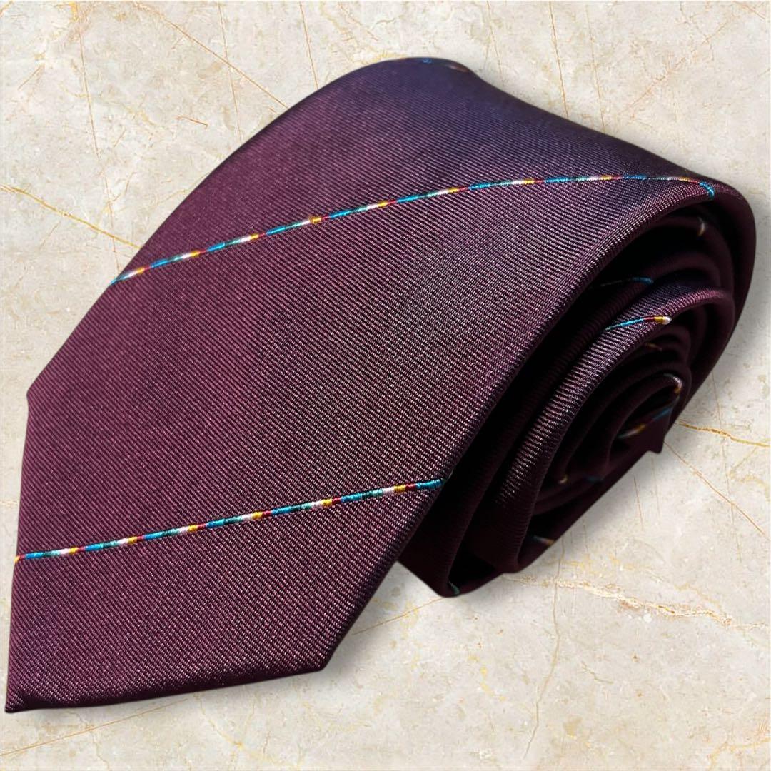 極美品⭐️Paul Smith バーガンディ ストライプ ネクタイ　現行タグ