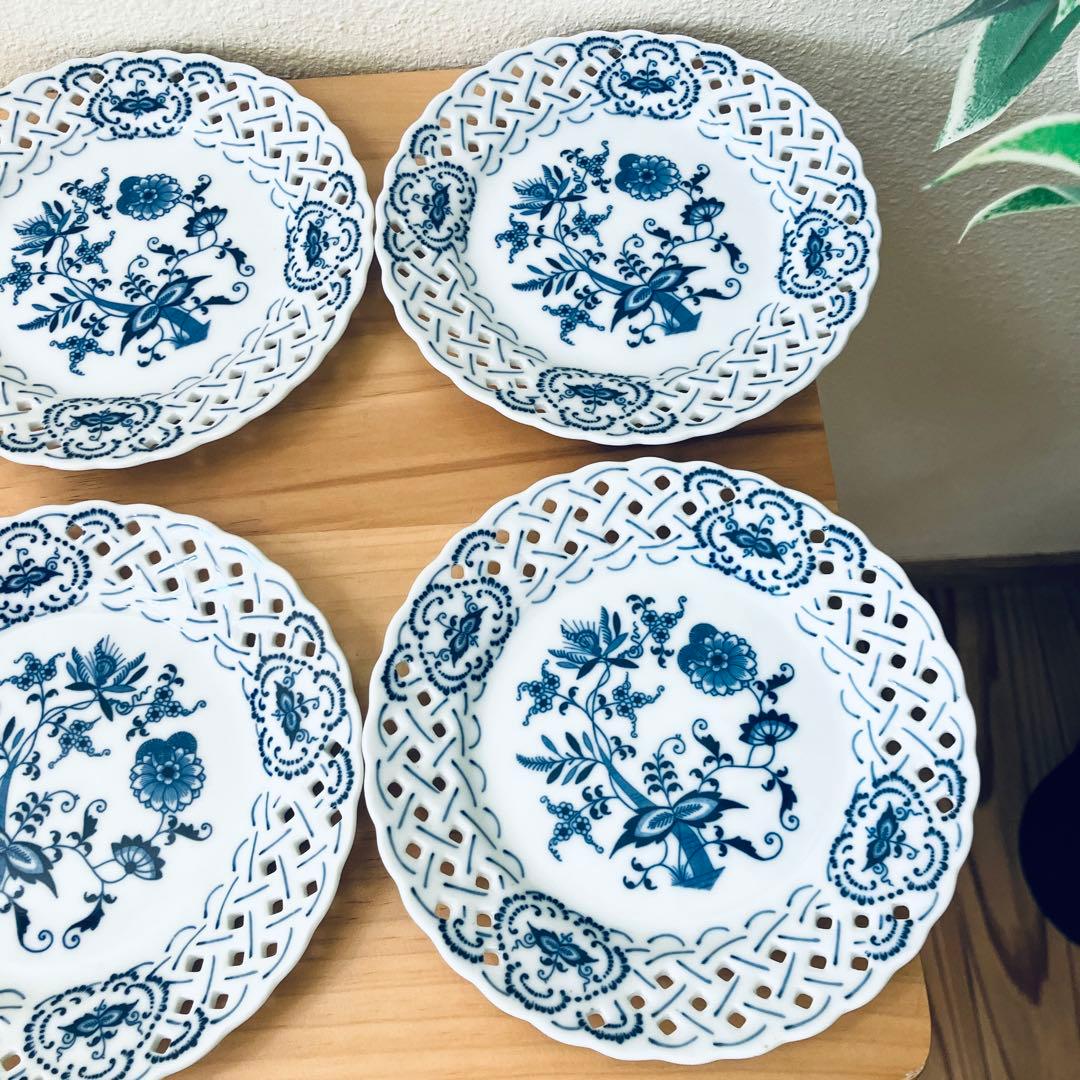 Blue Danube ブルーダニューブ 透かし レース皿17cm 6枚セット