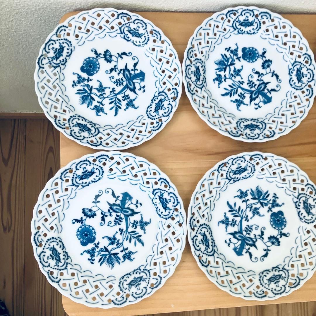 Blue Danube ブルーダニューブ 透かし レース皿17cm 6枚セット