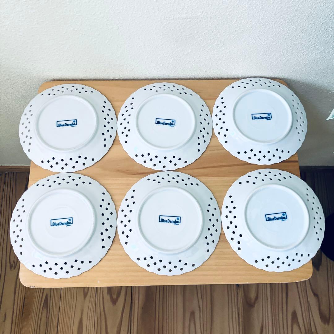 Blue Danube ブルーダニューブ 透かし レース皿17cm 6枚セット