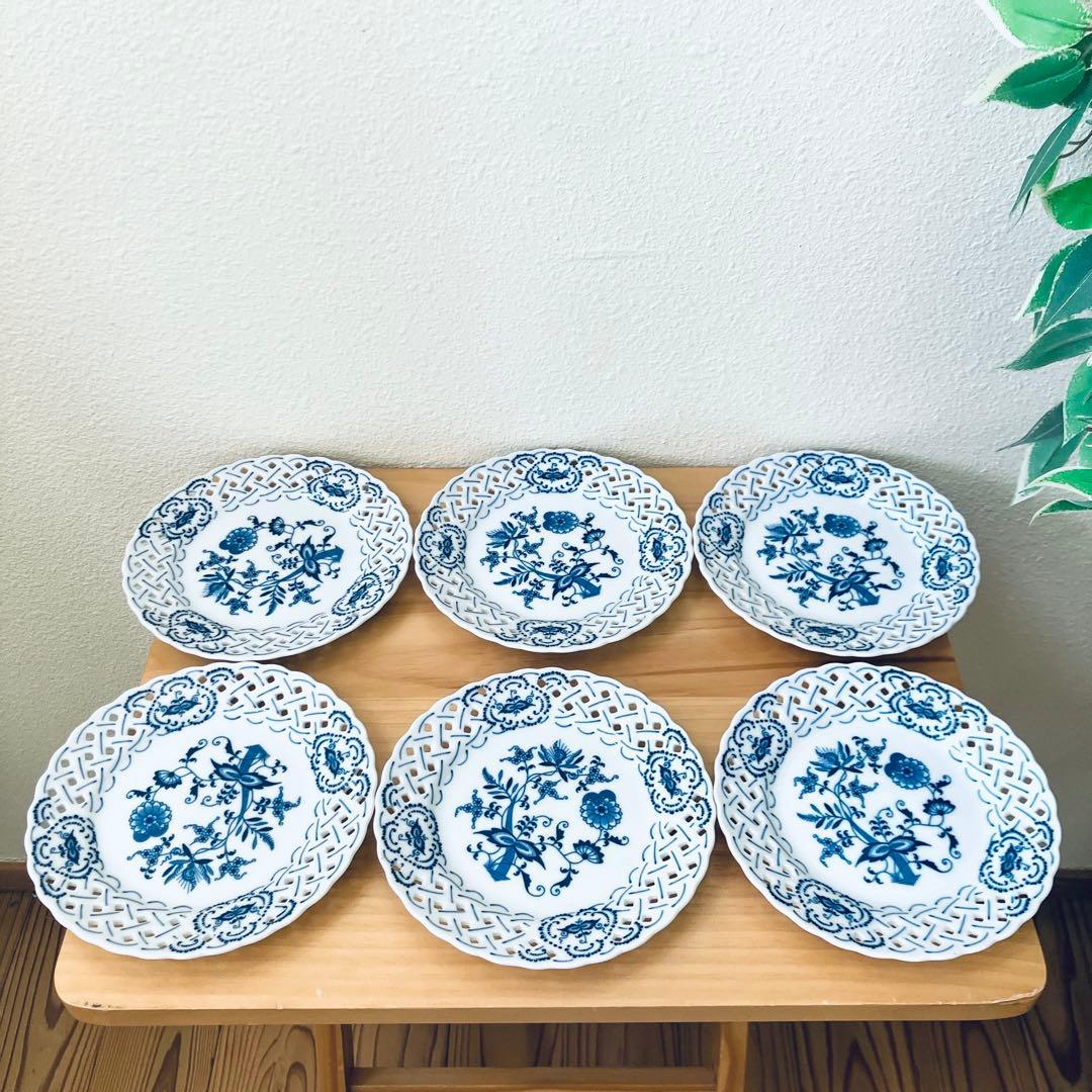 Blue Danube ブルーダニューブ 透かし レース皿17cm 6枚セット