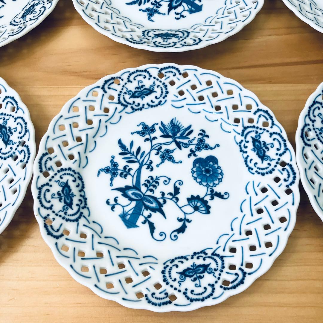Blue Danube ブルーダニューブ 透かし レース皿17cm 6枚セット