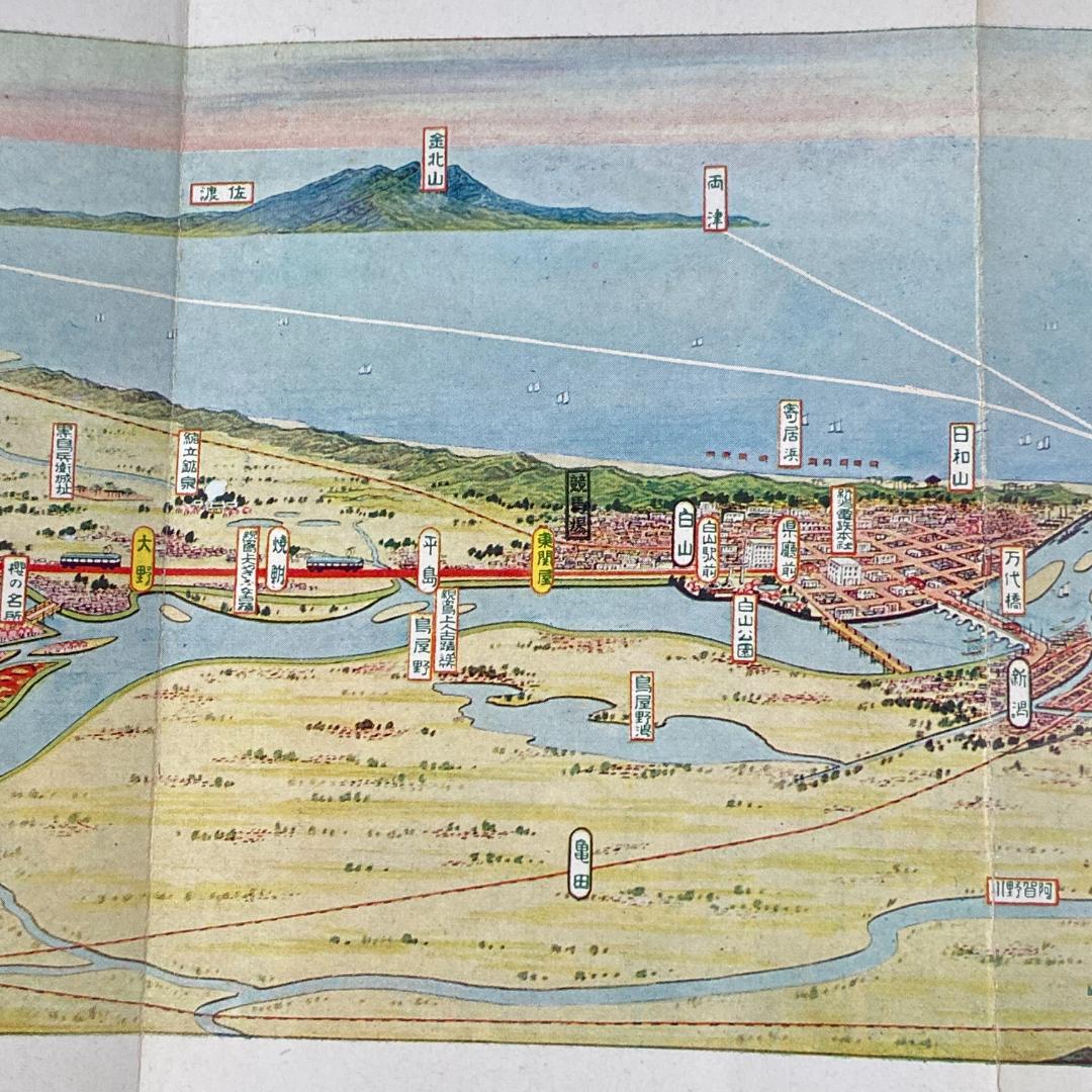 処分 貴重 新潟周辺 新潟電鐵 路線図 鳥瞰図 名所案内 金子高光 昭和8年