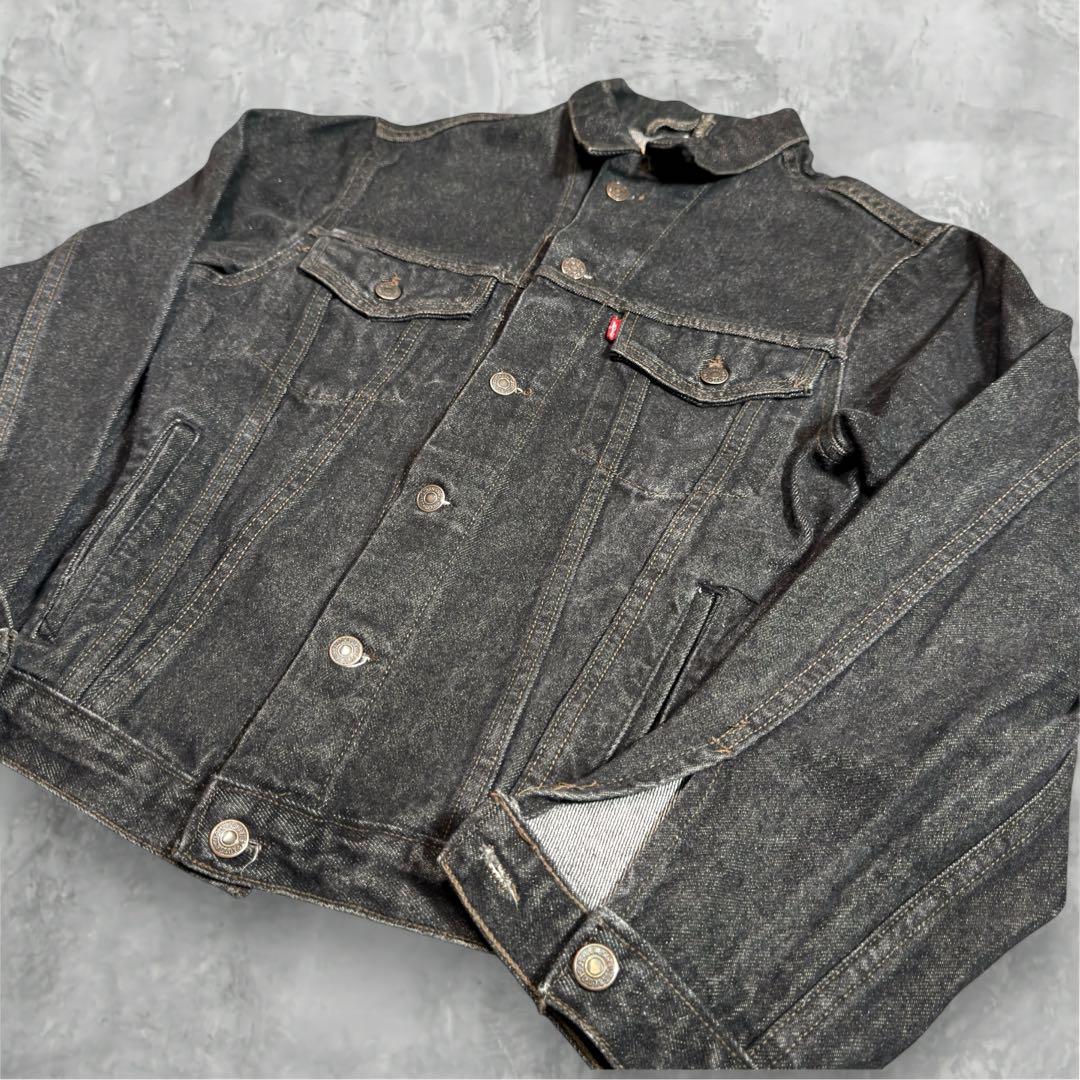 む*く様 00s Euro Levis 先染め ブラックデニム ジャケット 70