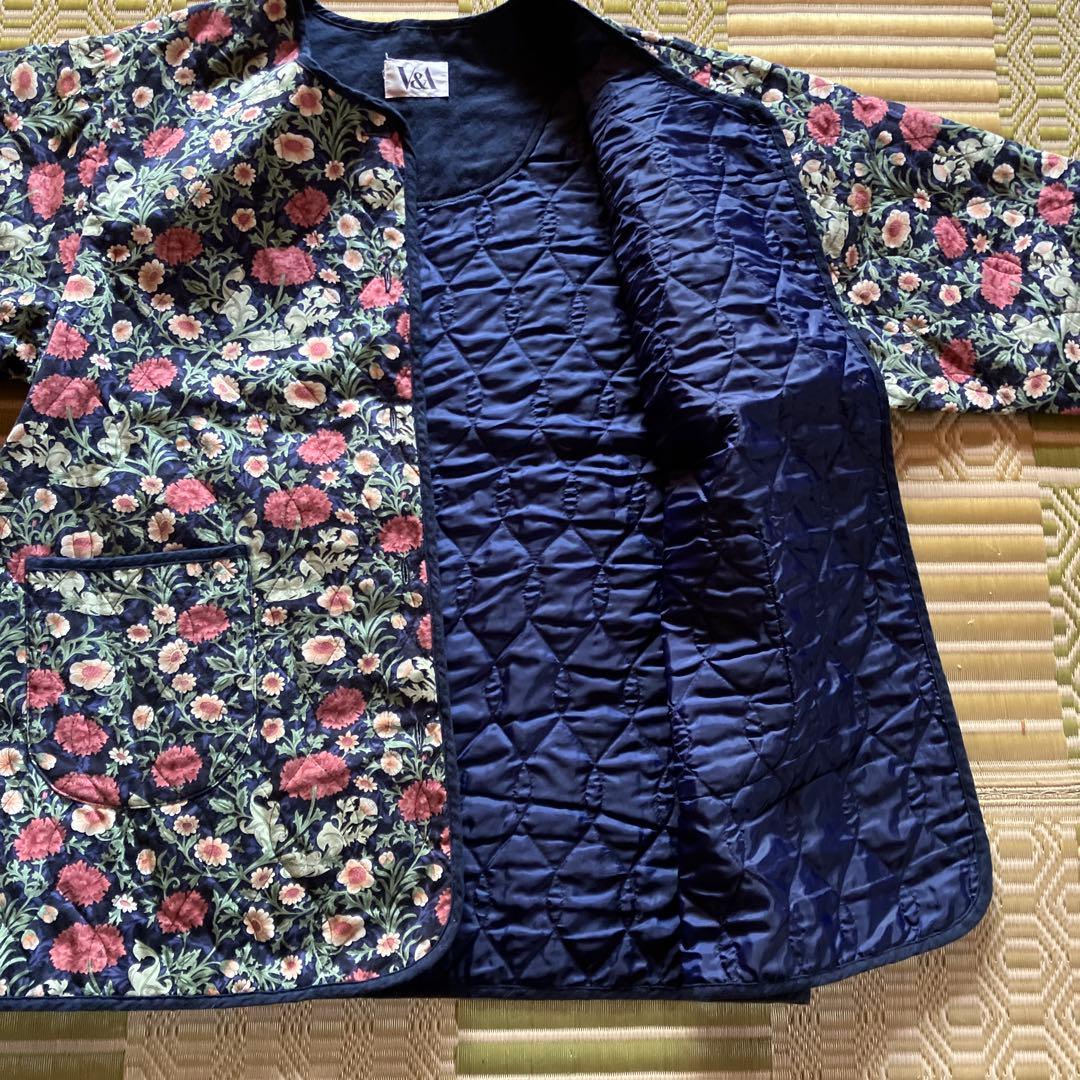 V&A サロンジェ 花柄ルームウェア ネイビー　割烹着　エプロン　部屋着