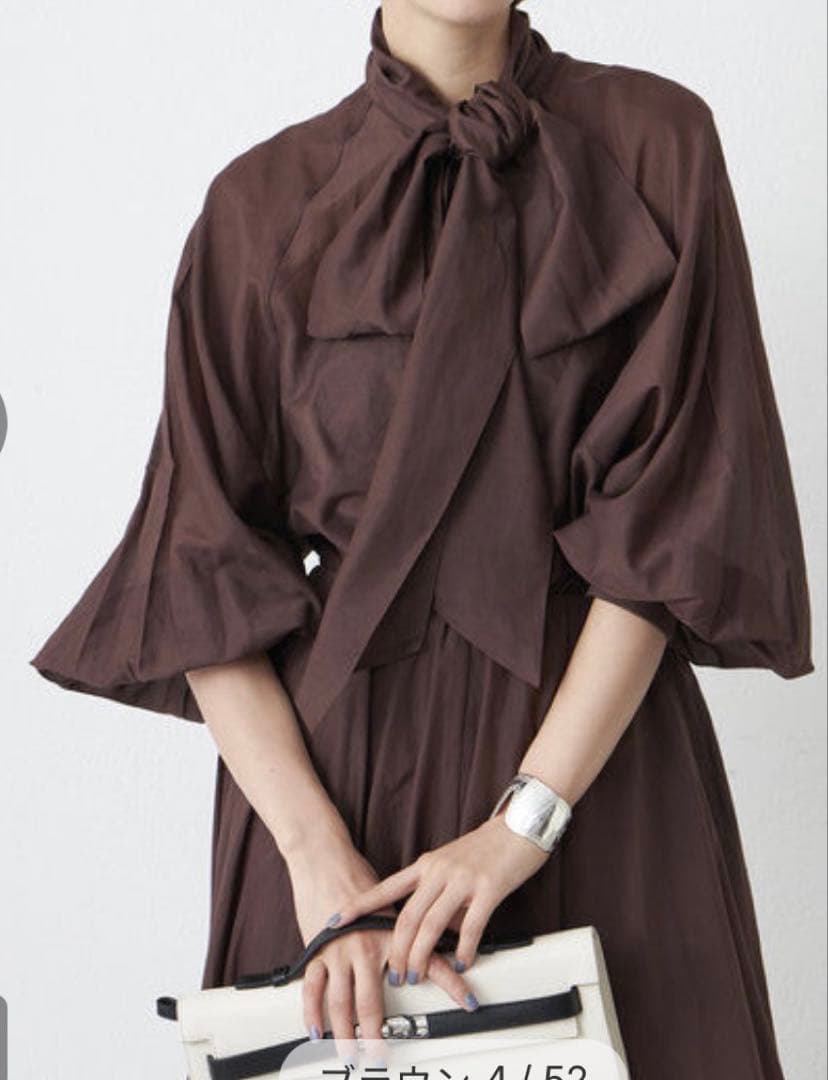 【新品】Whim Gazette シルクローンボウタイブラウス ブラウン