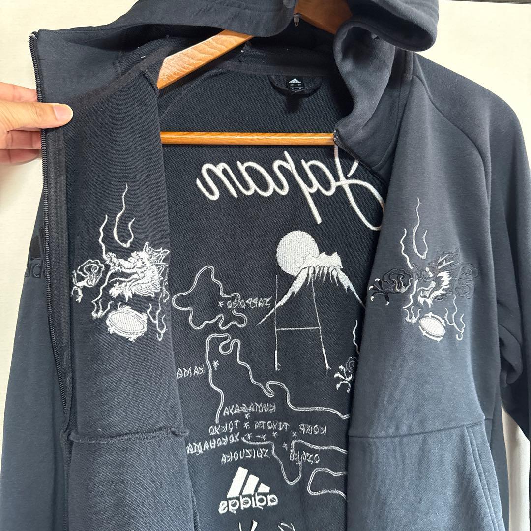 adidas アディダス オールブラックス スカジャン刺繍 ジップパーカー