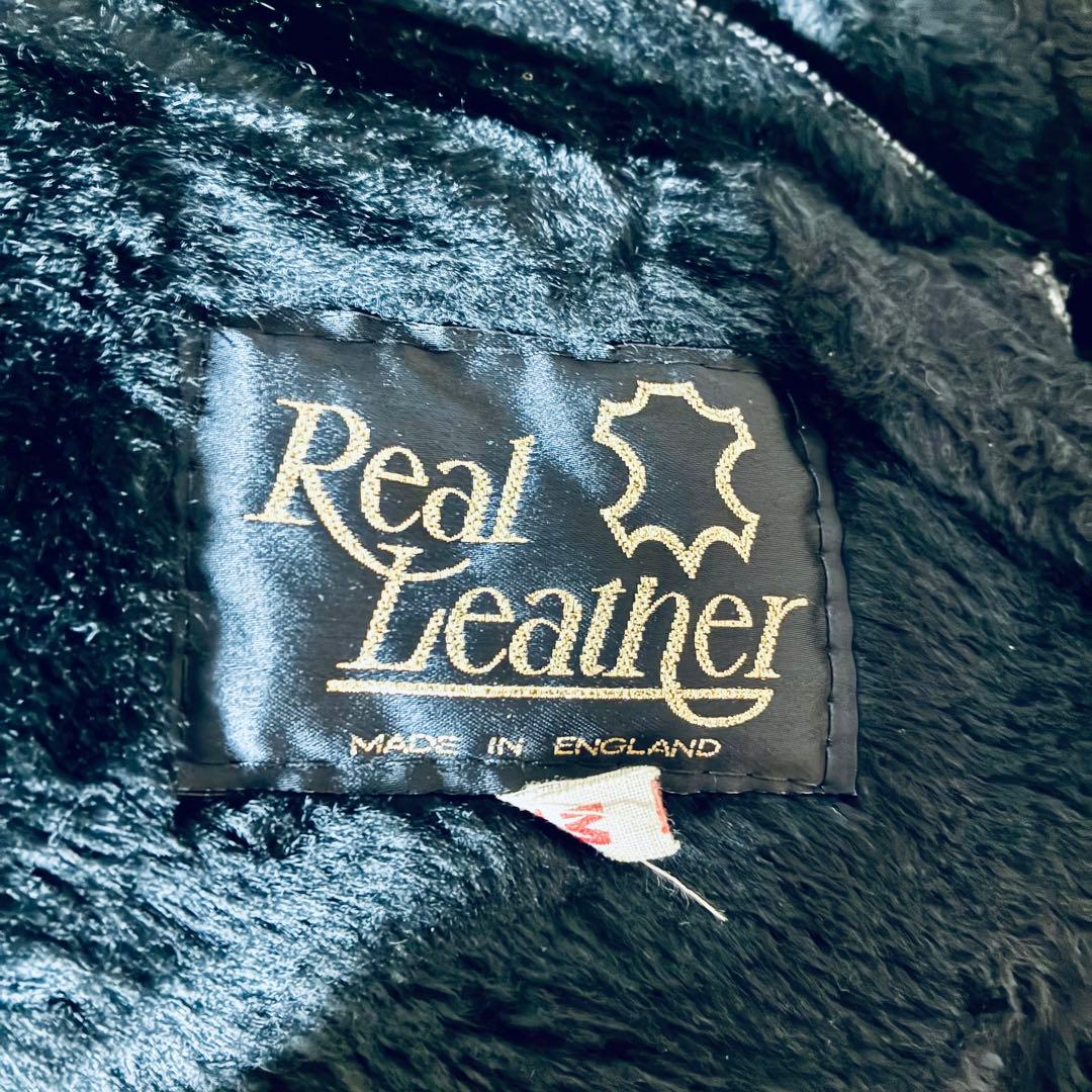 90s Real Leather イングランド製 ブラック ムートン ジャケット