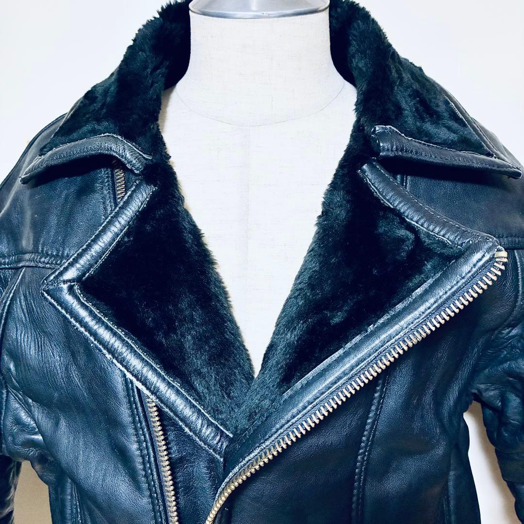 90s Real Leather イングランド製 ブラック ムートン ジャケット