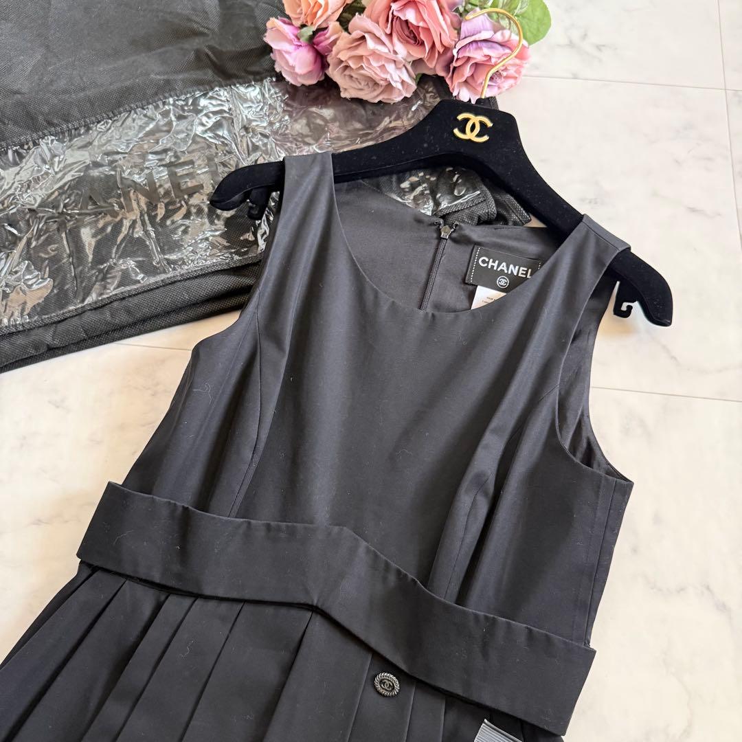 美品★CHANEL シャネル プリーツワンピース ブラック ココマーク 36
