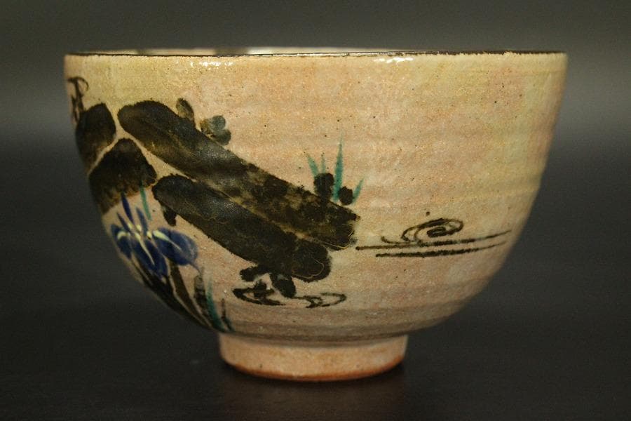 茶道具 京焼 乾山風 八橋絵 茶碗 平安 能休 共箱(メ1563)