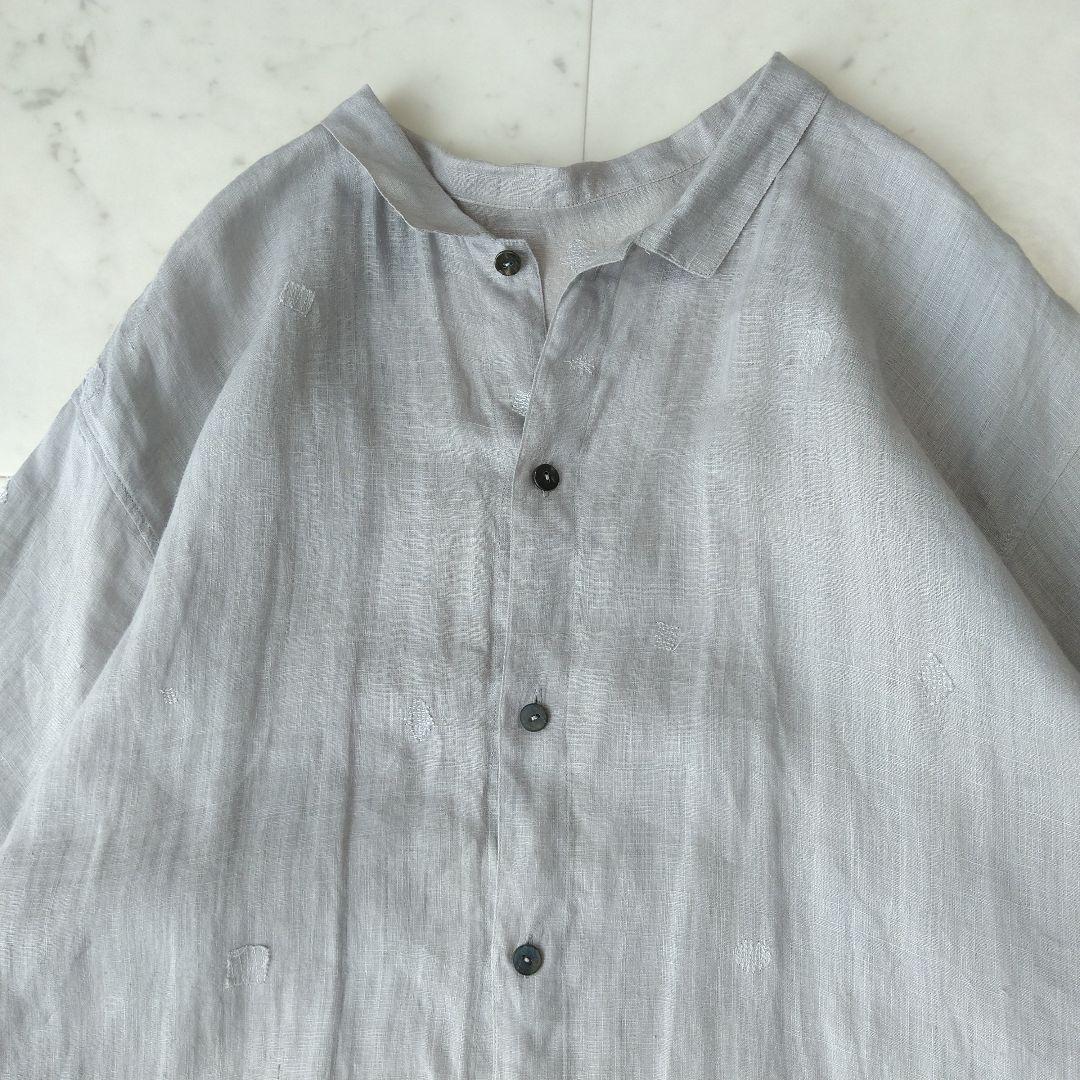 067 ヨーガンレール 刺繍 リネン 麻100% ロング シャツ ワンピース