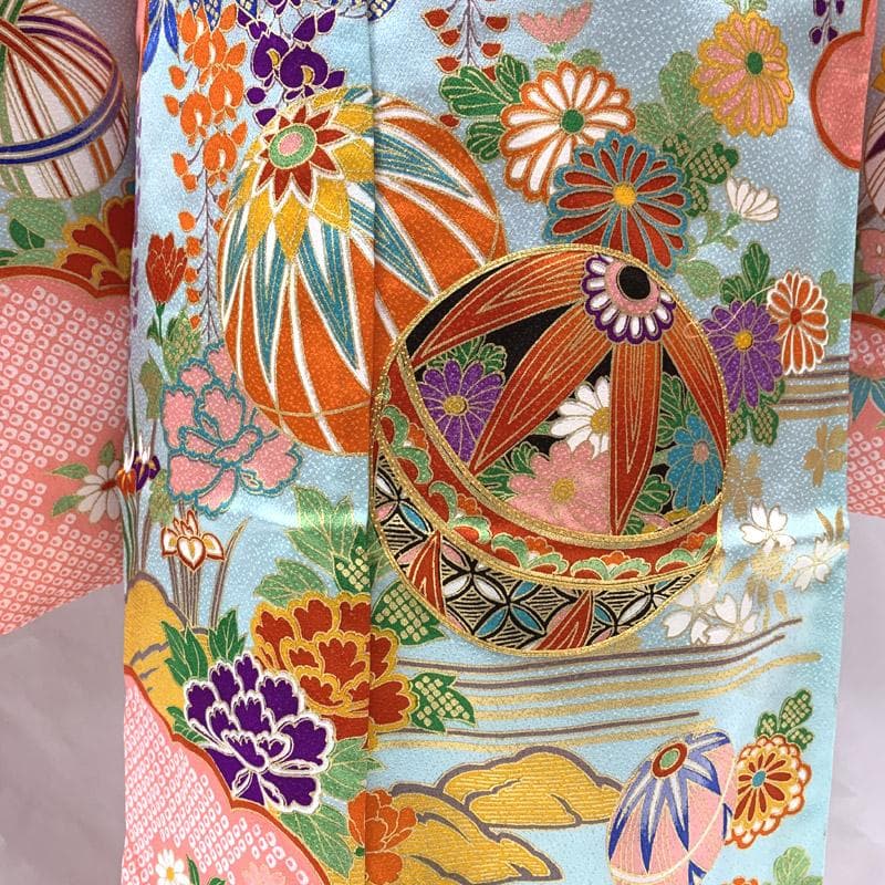 603ag12■七五三 七歳 女児 着物&袋帯&長襦袢 金駒刺繍 ピンク■美品