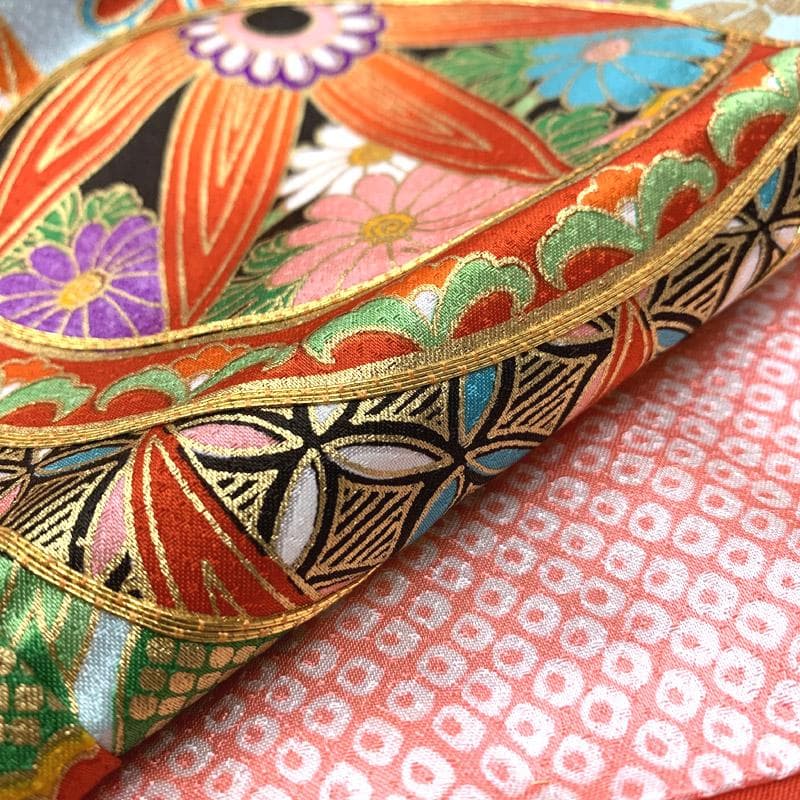 603ag12■七五三 七歳 女児 着物&袋帯&長襦袢 金駒刺繍 ピンク■美品