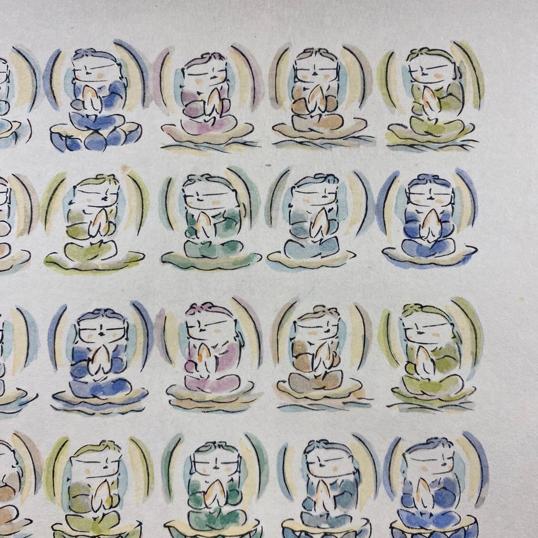美品 掛け軸 佐久間顕一作 百体合掌童子図 共箱 版画 太巻き付 仏画 年中掛け