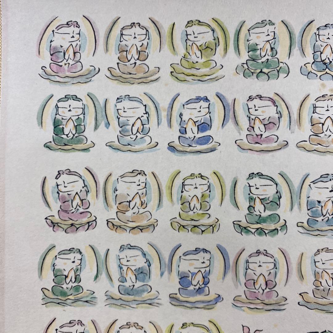 美品 掛け軸 佐久間顕一作 百体合掌童子図 共箱 版画 太巻き付 仏画 年中掛け