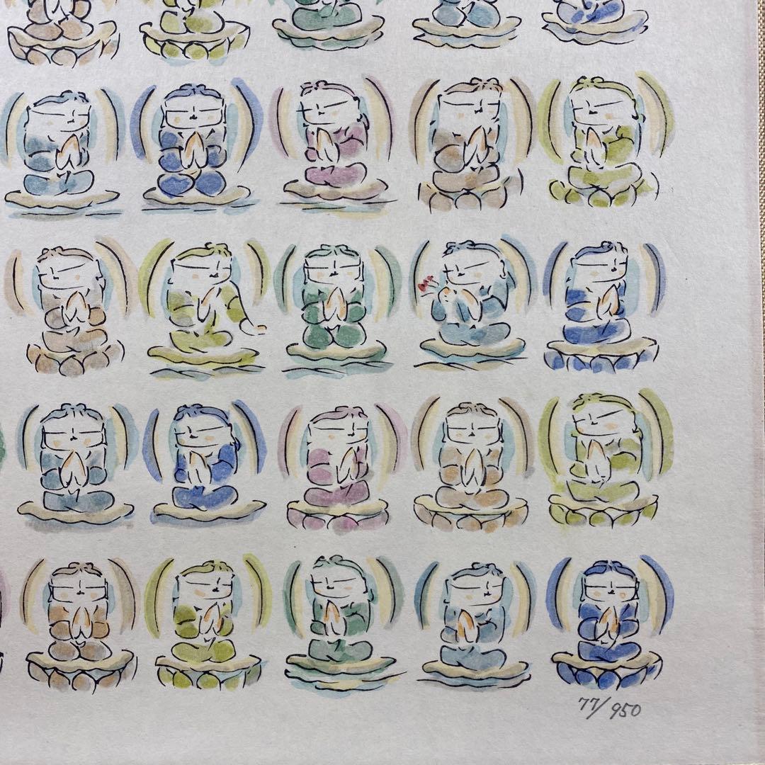 美品 掛け軸 佐久間顕一作 百体合掌童子図 共箱 版画 太巻き付 仏画 年中掛け