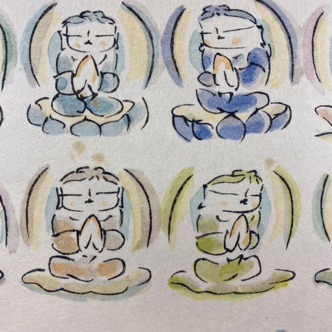 美品 掛け軸 佐久間顕一作 百体合掌童子図 共箱 版画 太巻き付 仏画 年中掛け