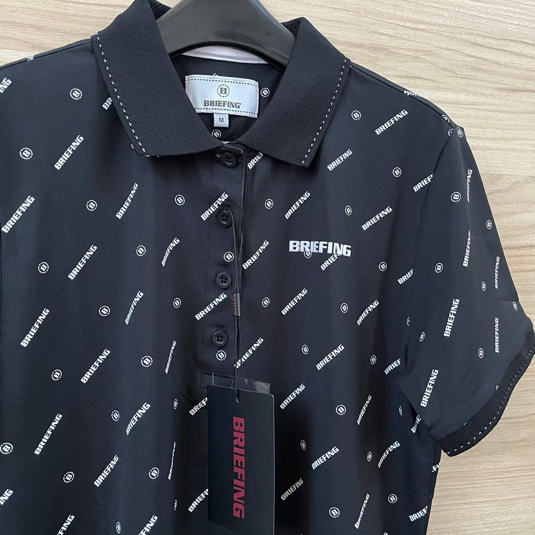 新品★23,100円 黒M BRIEFINGゴルフ ポロシャツ ロゴ総柄