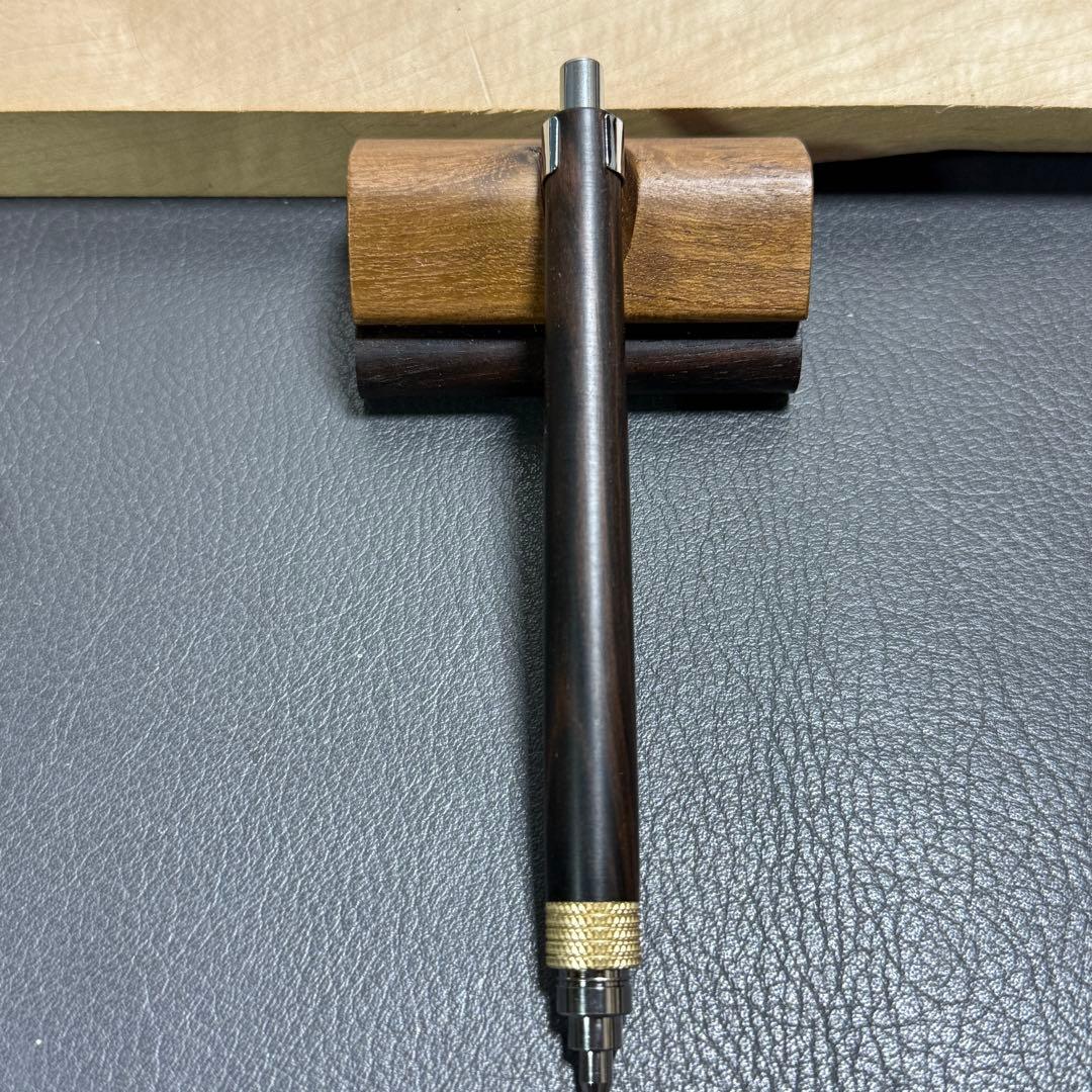 95黒檀木製シャーペン　最強低重心　ローレット　真鍮　溝付き
