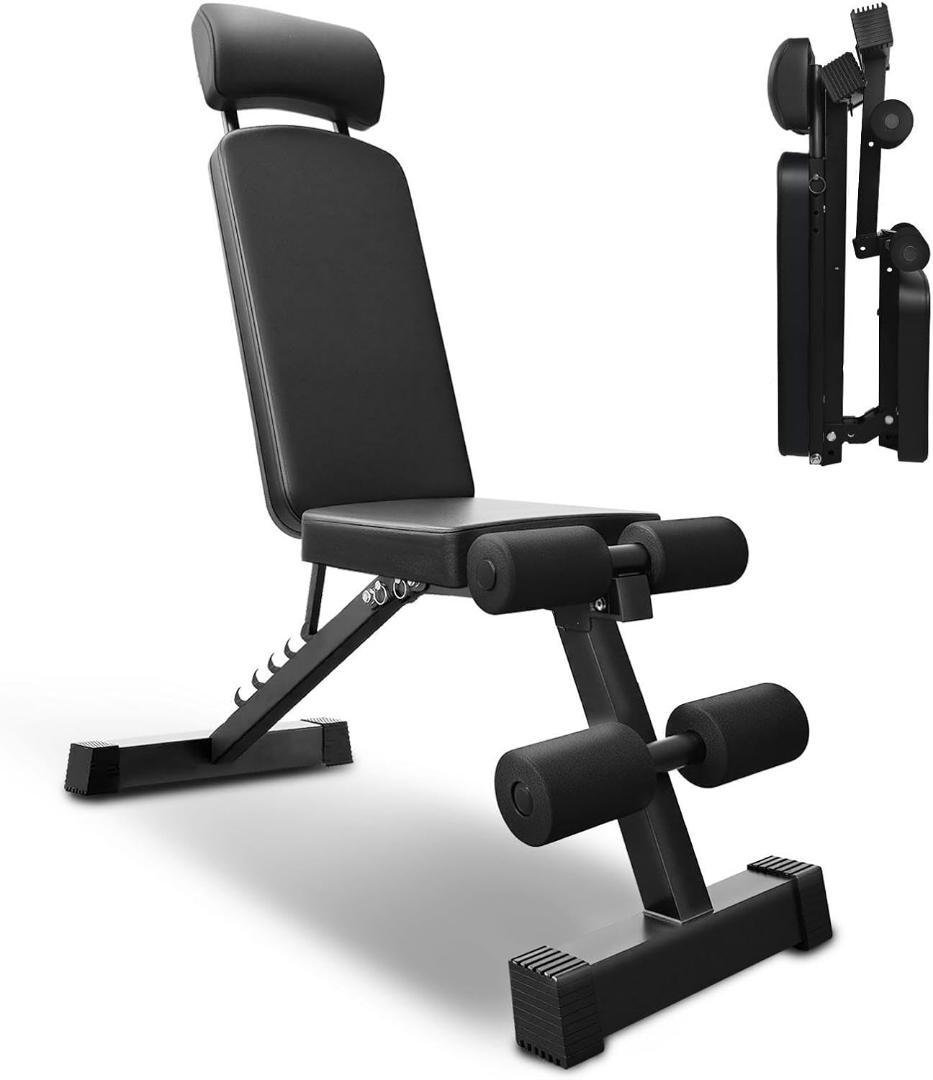 トレーニングベンチ ベンチプレス 折り畳み コンパクト ヘッドレスト付