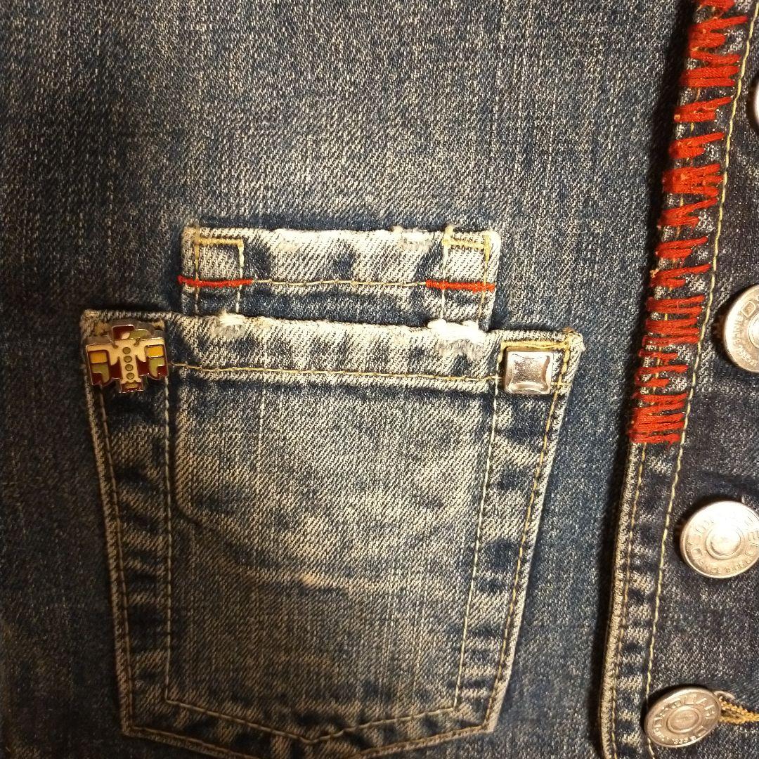 DSQUARED2デニム/レザー ダメージ加工ベスト　44 Sサイズ