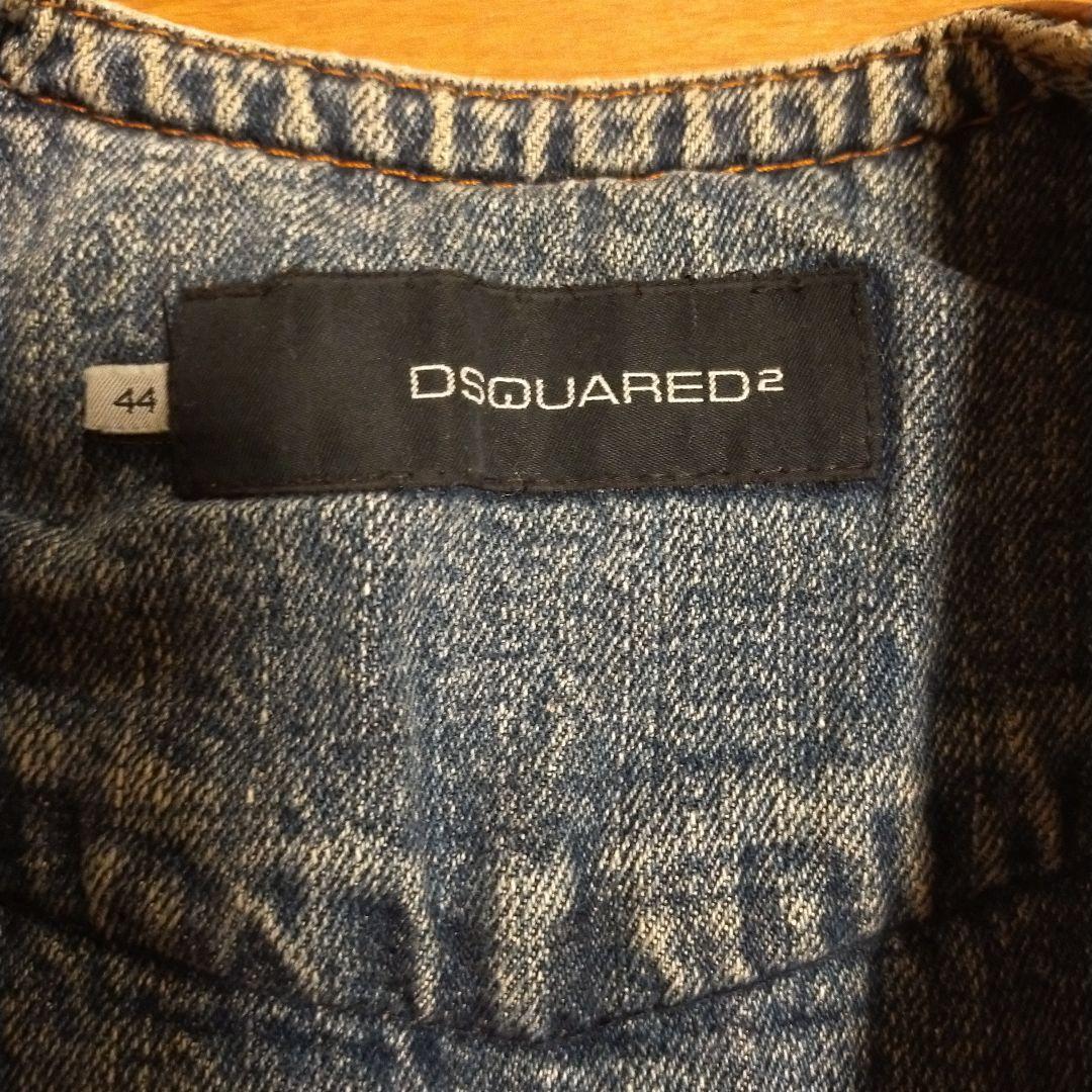 DSQUARED2デニム/レザー ダメージ加工ベスト　44 Sサイズ