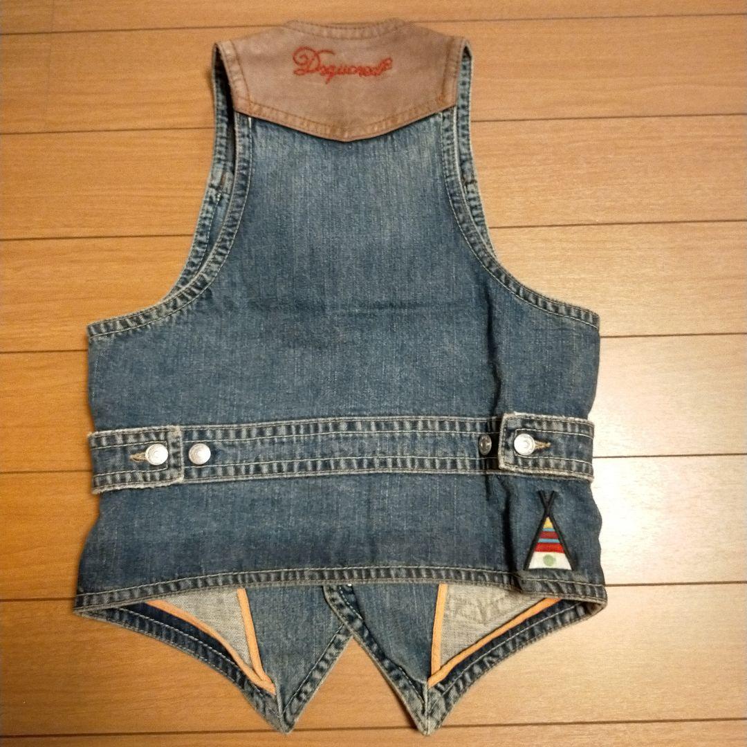 DSQUARED2デニム/レザー ダメージ加工ベスト　44 Sサイズ