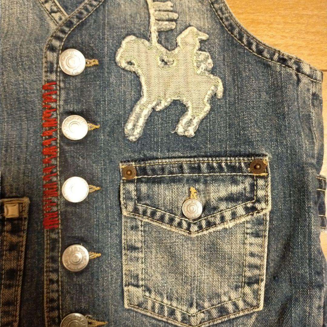 DSQUARED2デニム/レザー ダメージ加工ベスト　44 Sサイズ